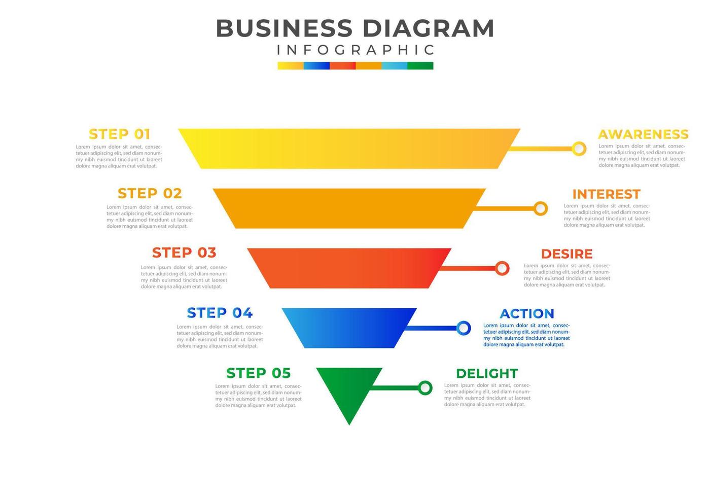 5 Level Modern Sales funnel diagram, presentation vector infographic. Infographic template for business