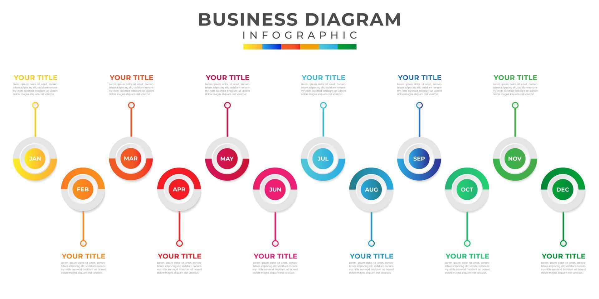 Modern Monthly Timeline Diagram with circle map concept vector