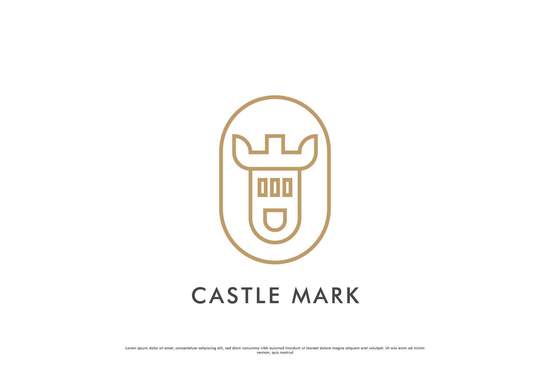 Castle mark logo design illustration. Silhouette line of round castle 