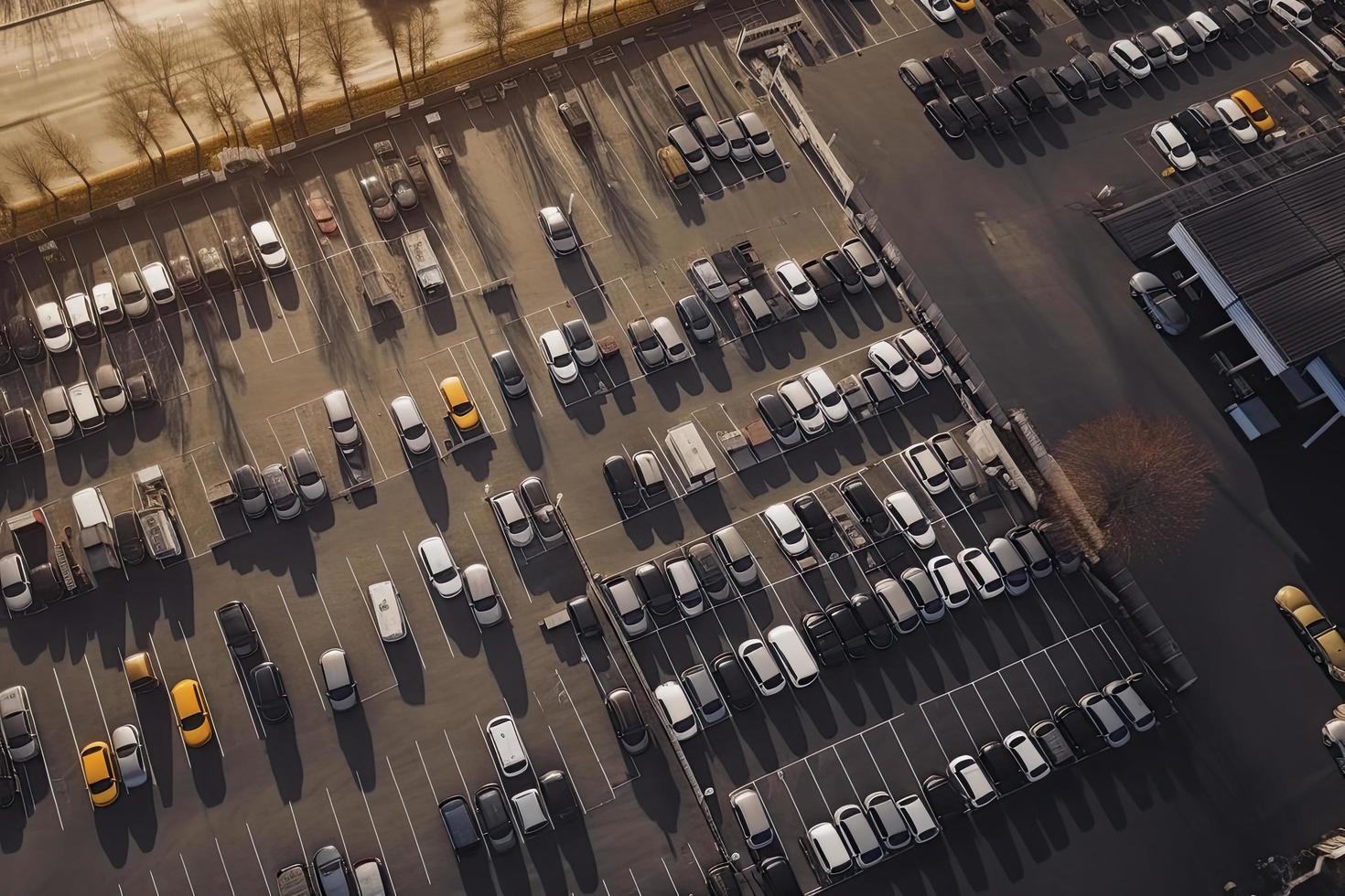 Aerial view Parking lot and car photo