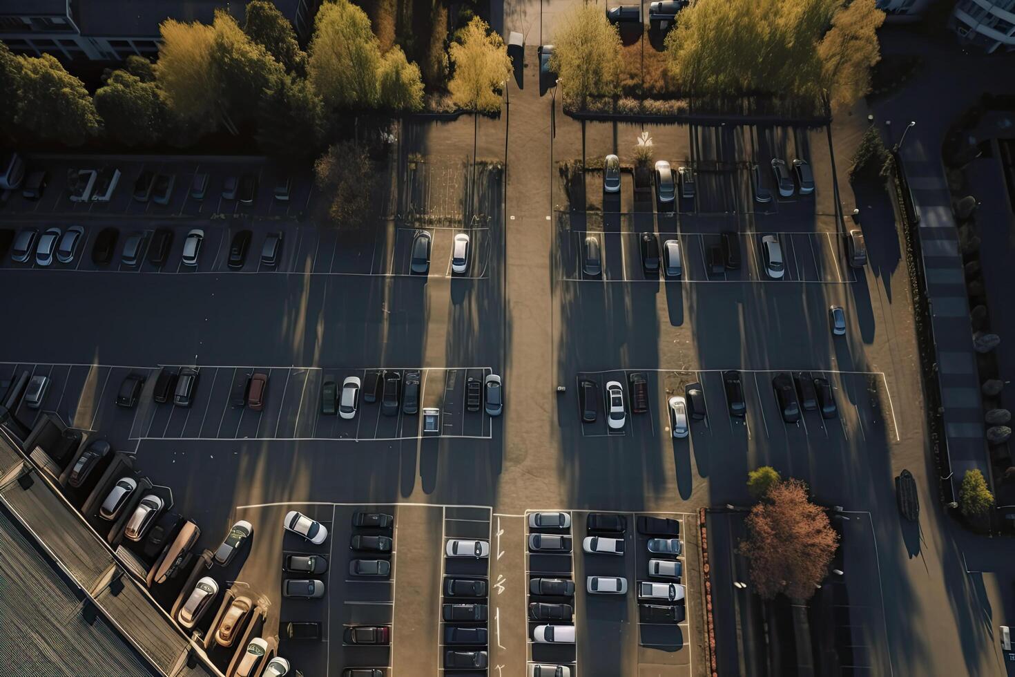 Aerial view Parking lot and car. photo