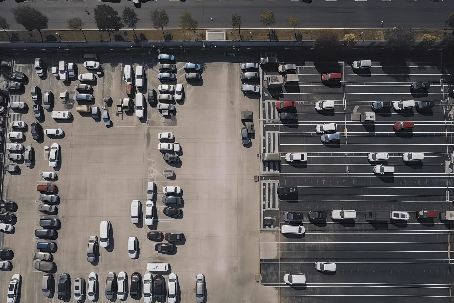 Aerial view Parking lot and car photo