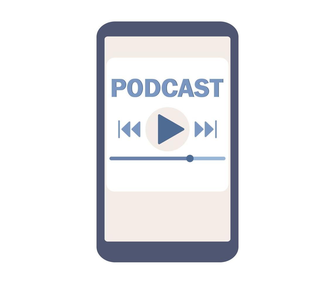 Podcast icon. Media player smartphone app. Podcast recording and listening, broadcasting, online radio, audio streaming. Vector flat illustration