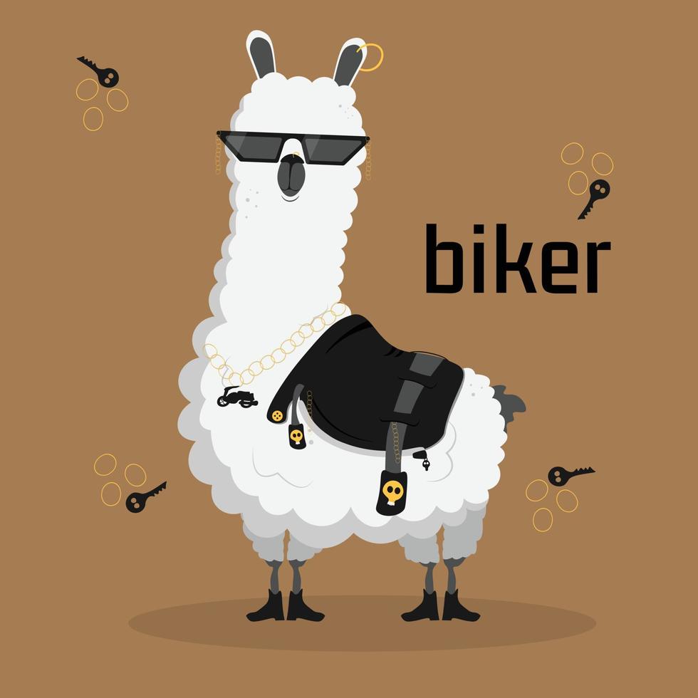 linda gracioso motorista lama dibujos animados alpaca mascota animal mano dibujado vector