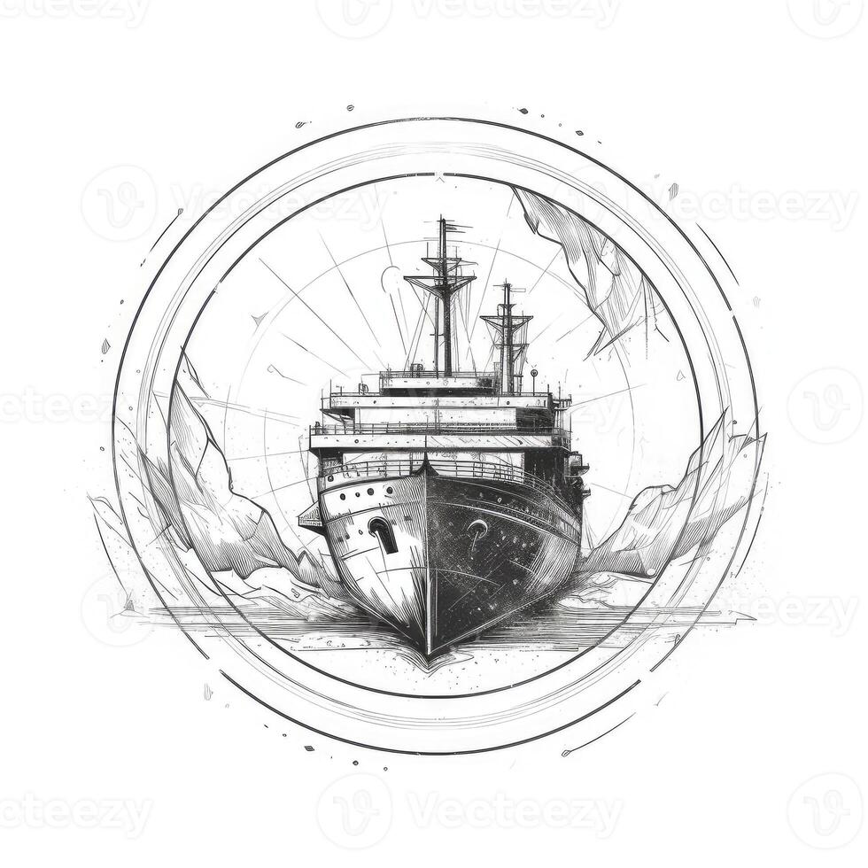 Sailing ship vintage illustration on logo badge. Created with . photo