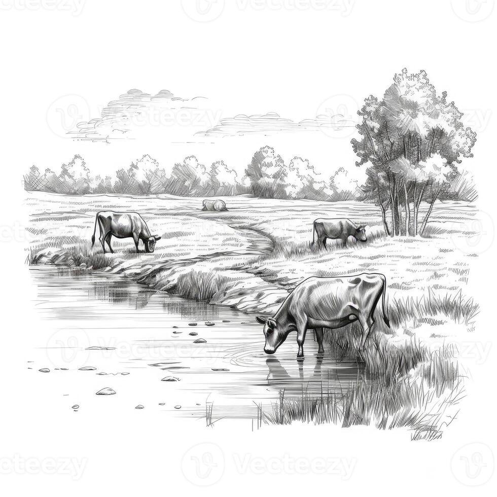 Sketch of bull, Hand drawn illustration. Created with . photo
