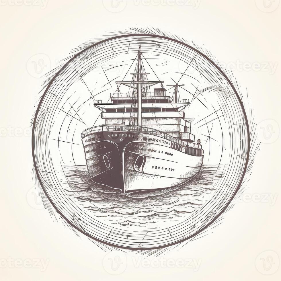 Sailing ship vintage illustration on logo badge. Created with . photo