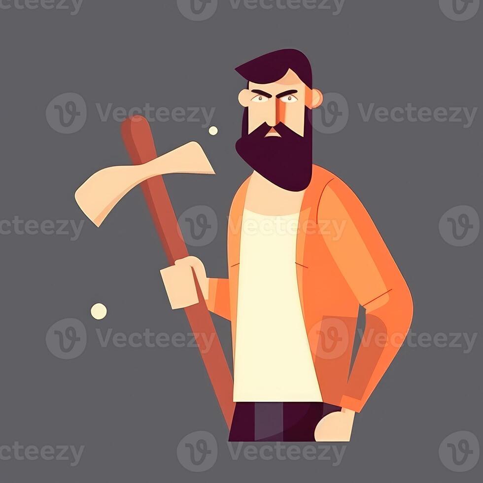 Angry man in a suit with an ax. Created with . photo