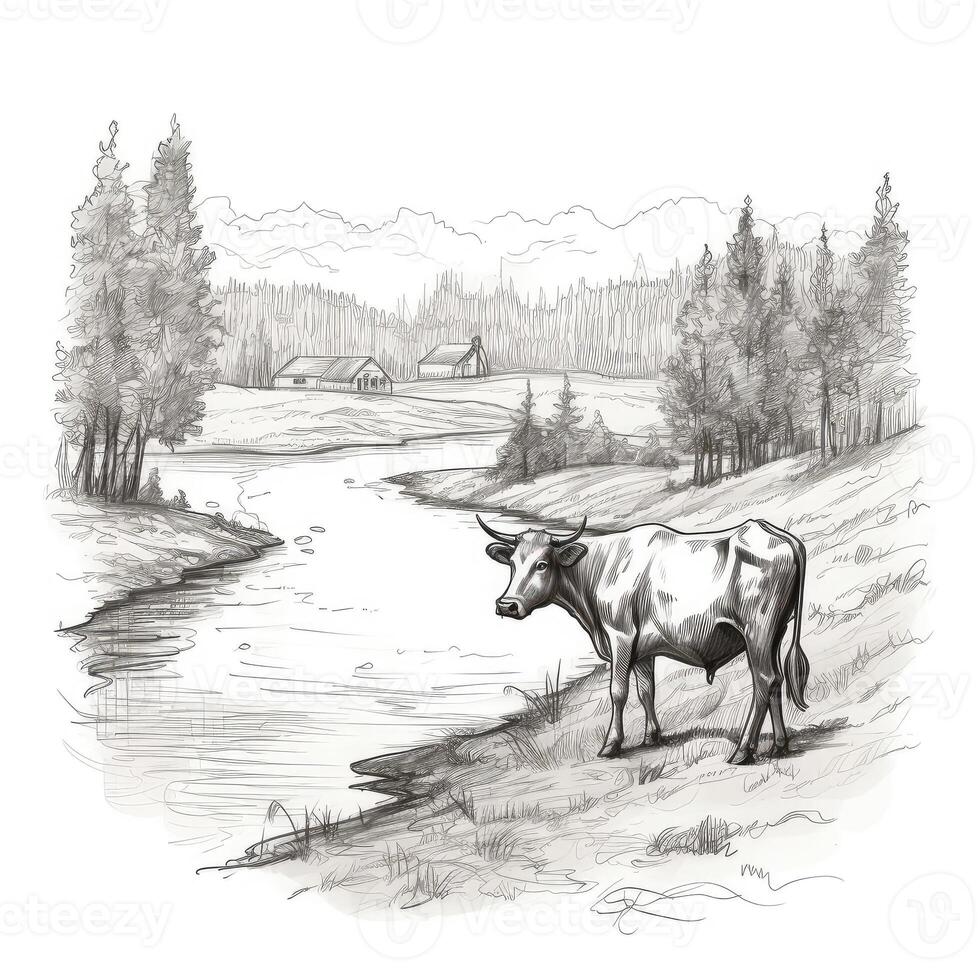 Sketch of bull, Hand drawn illustration. Created with . photo