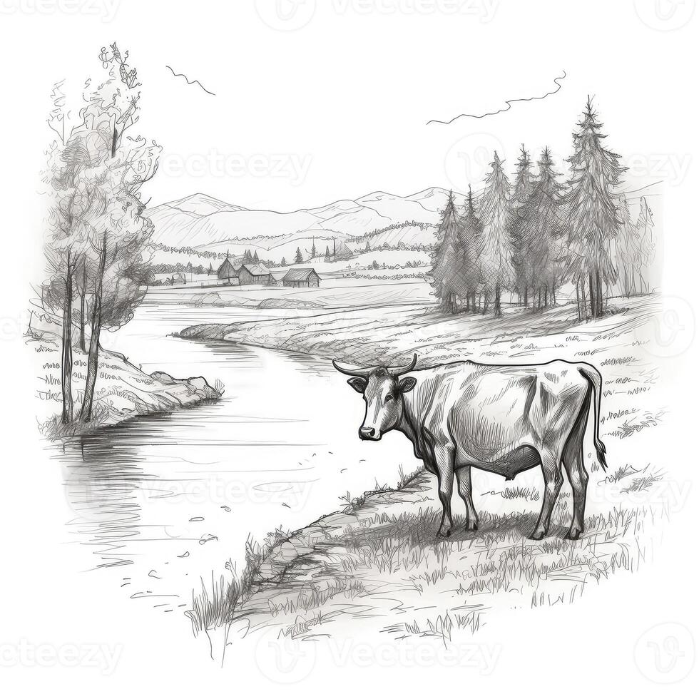 Sketch of bull, Hand drawn illustration. Created with . photo