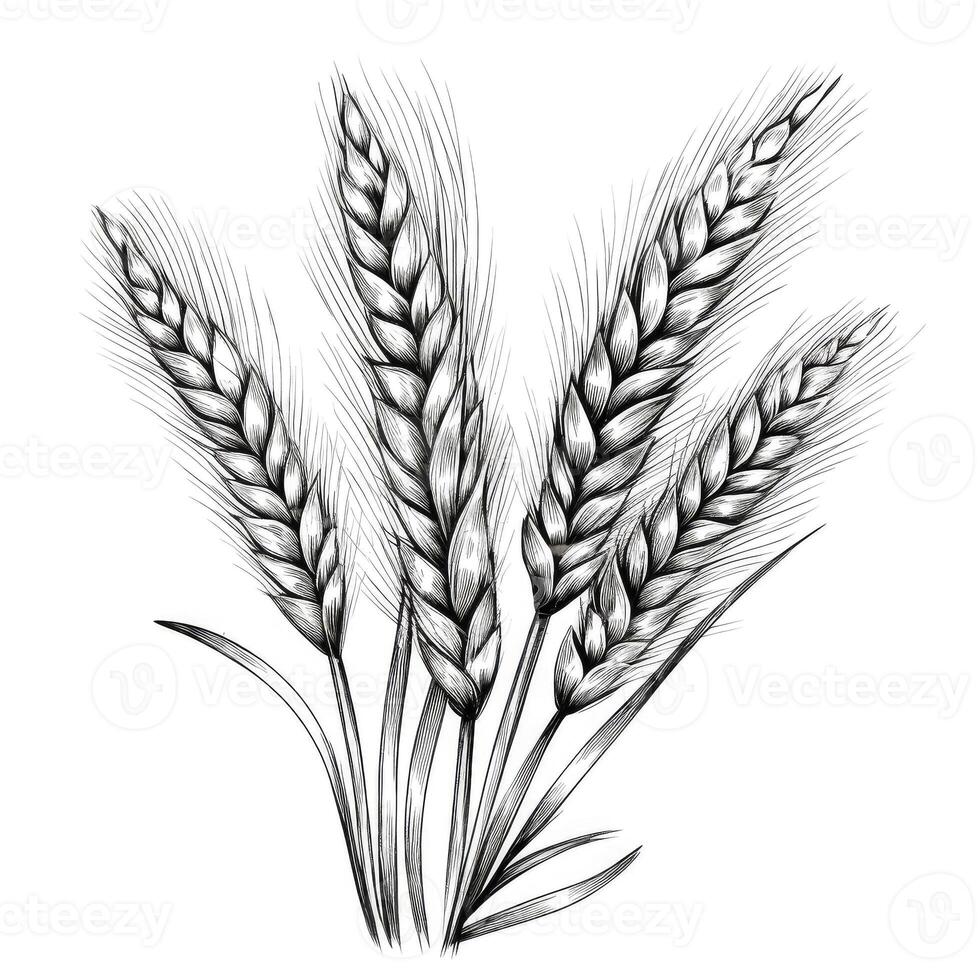 Hand drawn illustration of wheat. Isolated on white background. Created with . photo