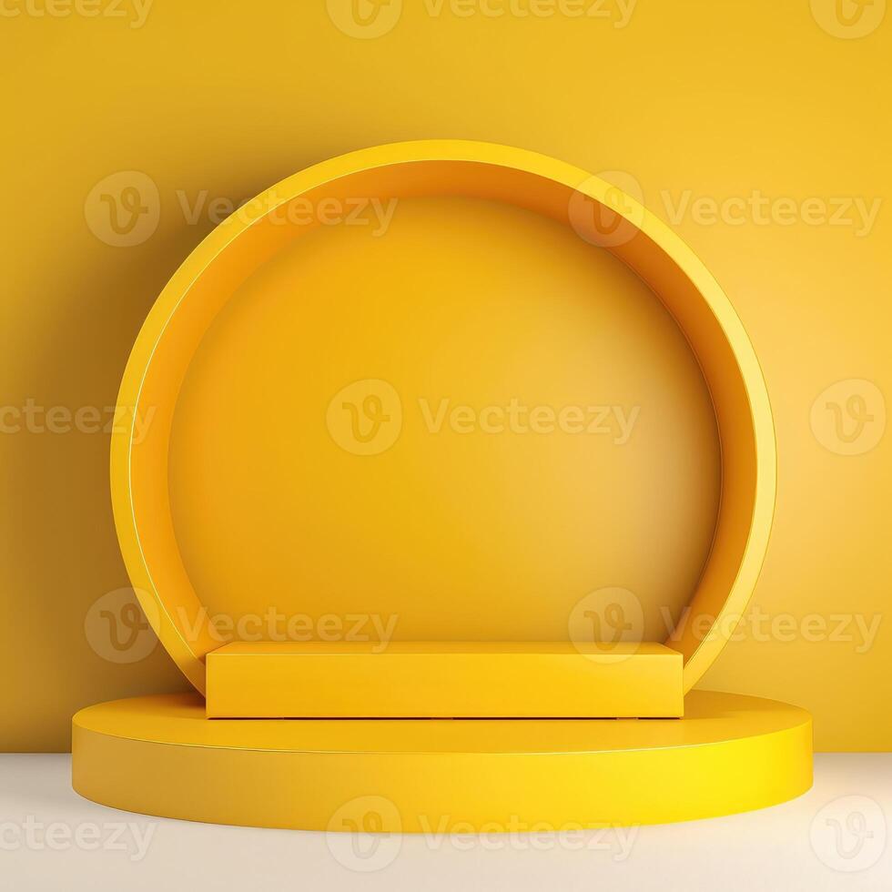 3d representative yellow podium with rings. Composition of geometric shapes. Minimal banner layout. Created with . photo