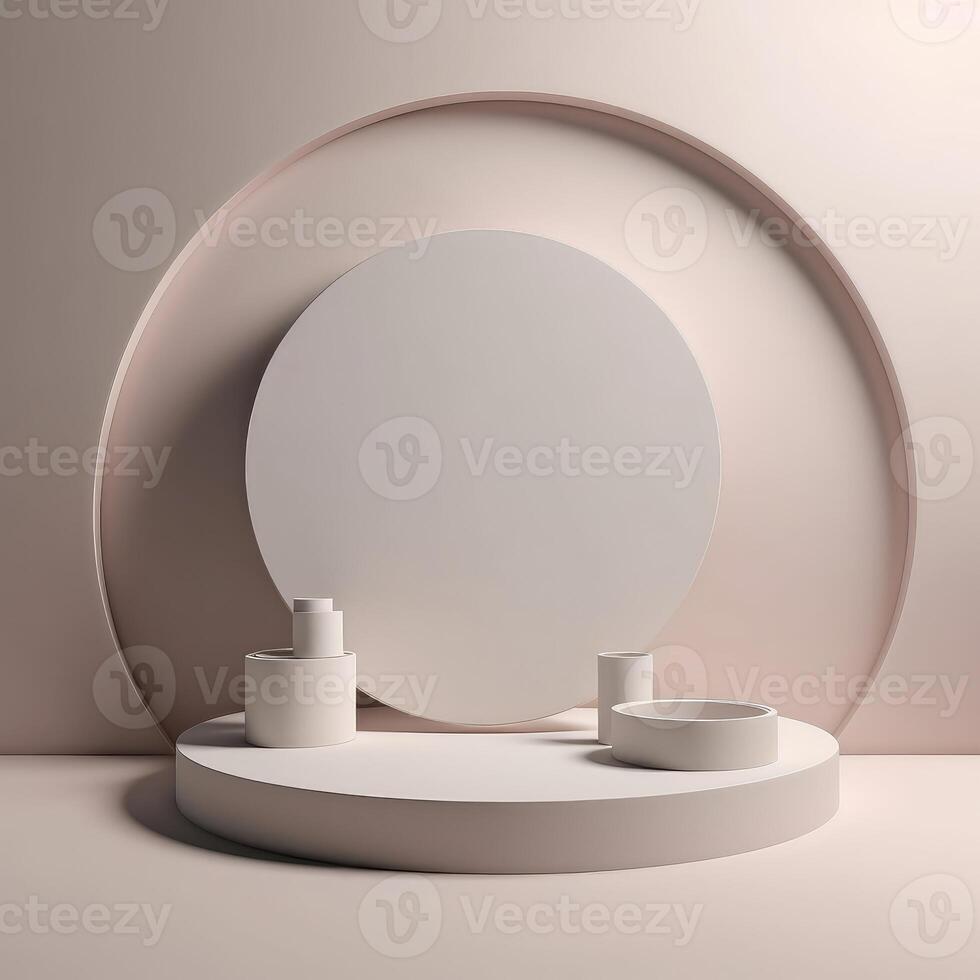 A realistic scene with a pedestal in pastel pink colors. Background for product demonstration. Created with . photo