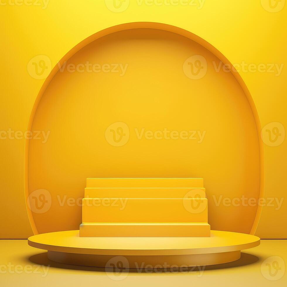 3d representante amarillo podio con anillos composición de geométrico formas mínimo bandera disposición. creado con generativo ai. foto