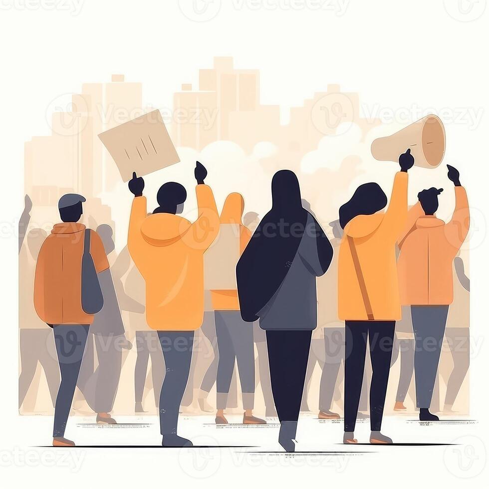 The concept of the struggle for rights and freedoms. Protest. Hands clenched into fists, against . Flat illustration. Created with . photo