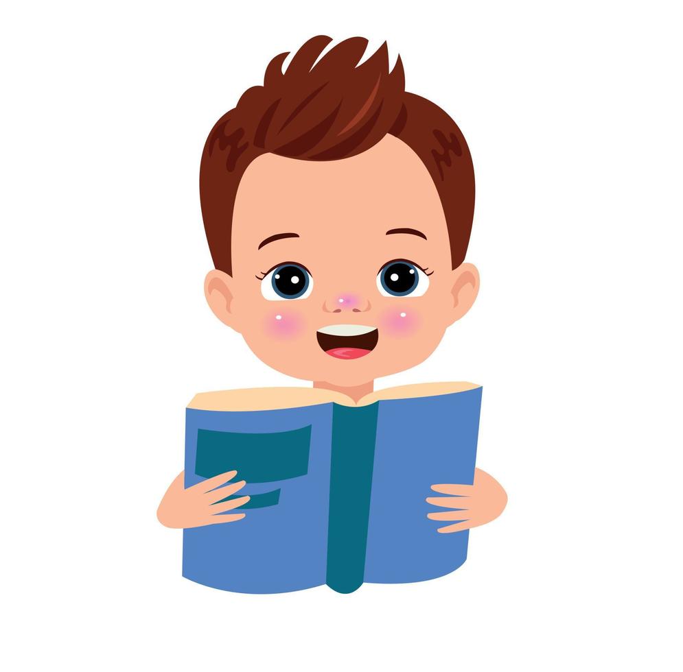 A boy with a book in his hands is reading a book. vector