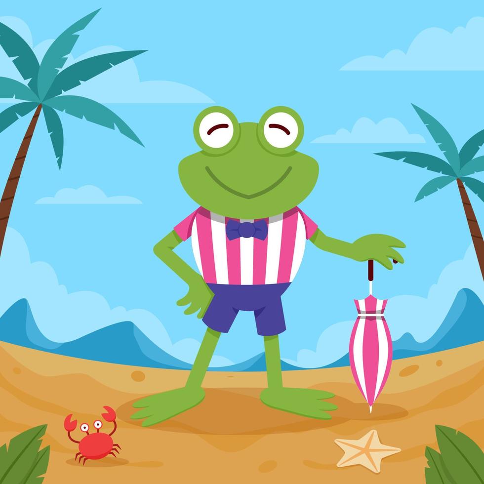 Green Frog On The Beach Sand vector