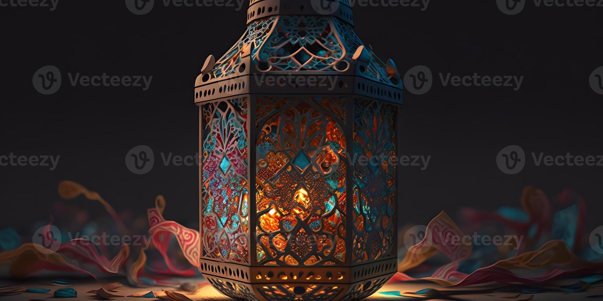 A lamp with the colors of the arabic light on it, colorful lantern photo