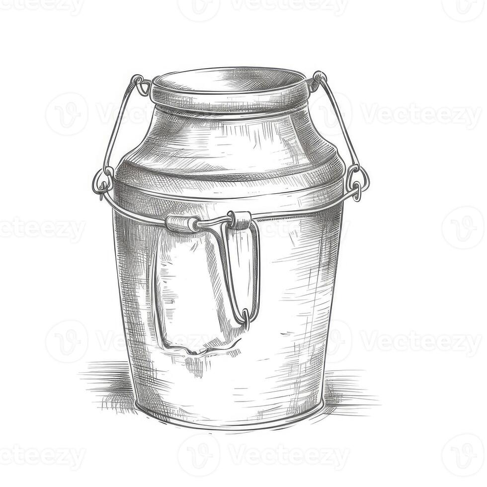 Milk cans sketch. Farm jar. Vintage container illustration. Dairy. Hand drawn. Created with . photo