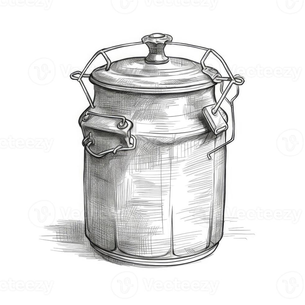 Milk cans sketch. Farm jar. Vintage container illustration. Dairy. Hand drawn. Created with . photo