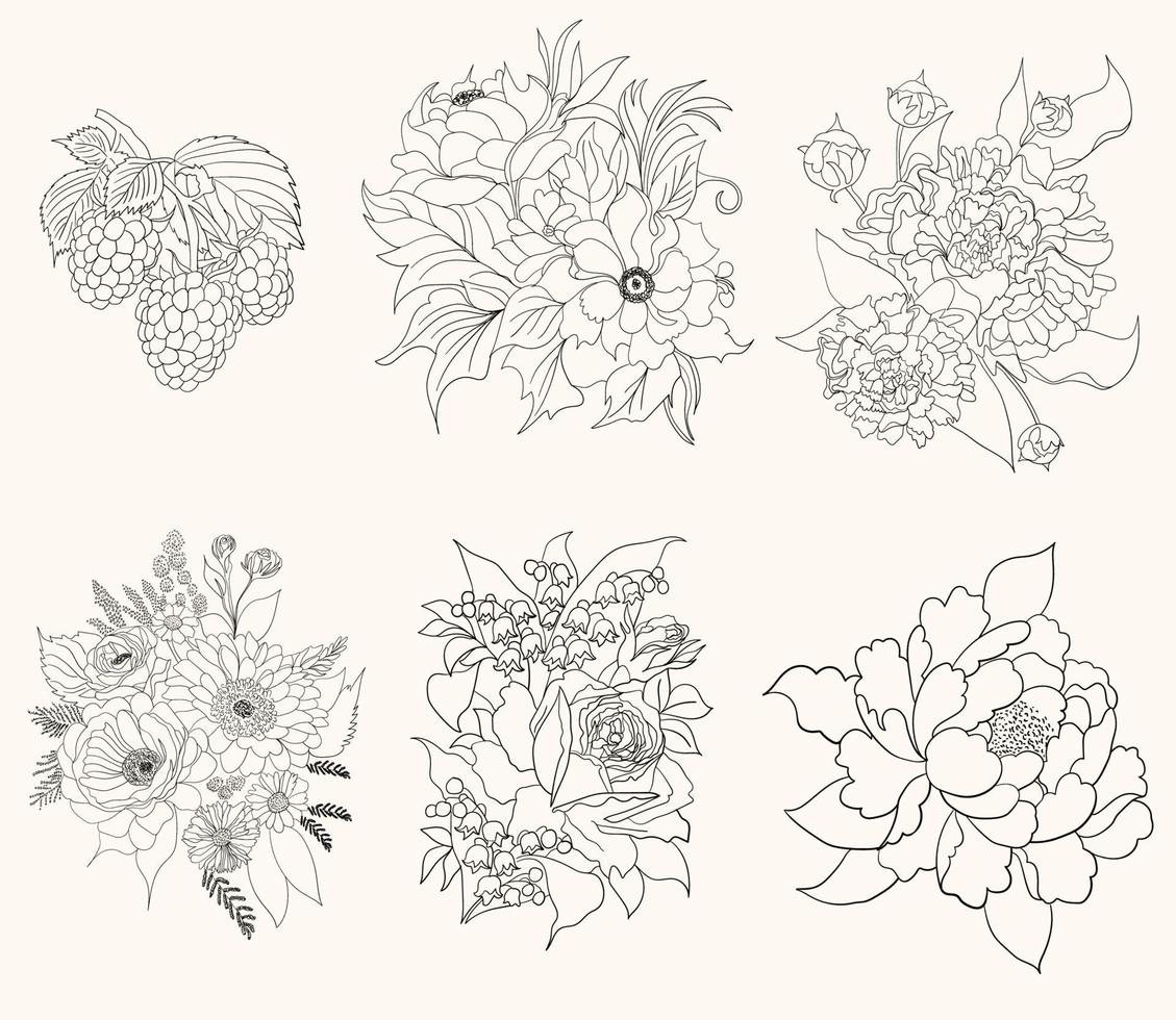 conjunto de diferente flor lino en blanco antecedentes. vector