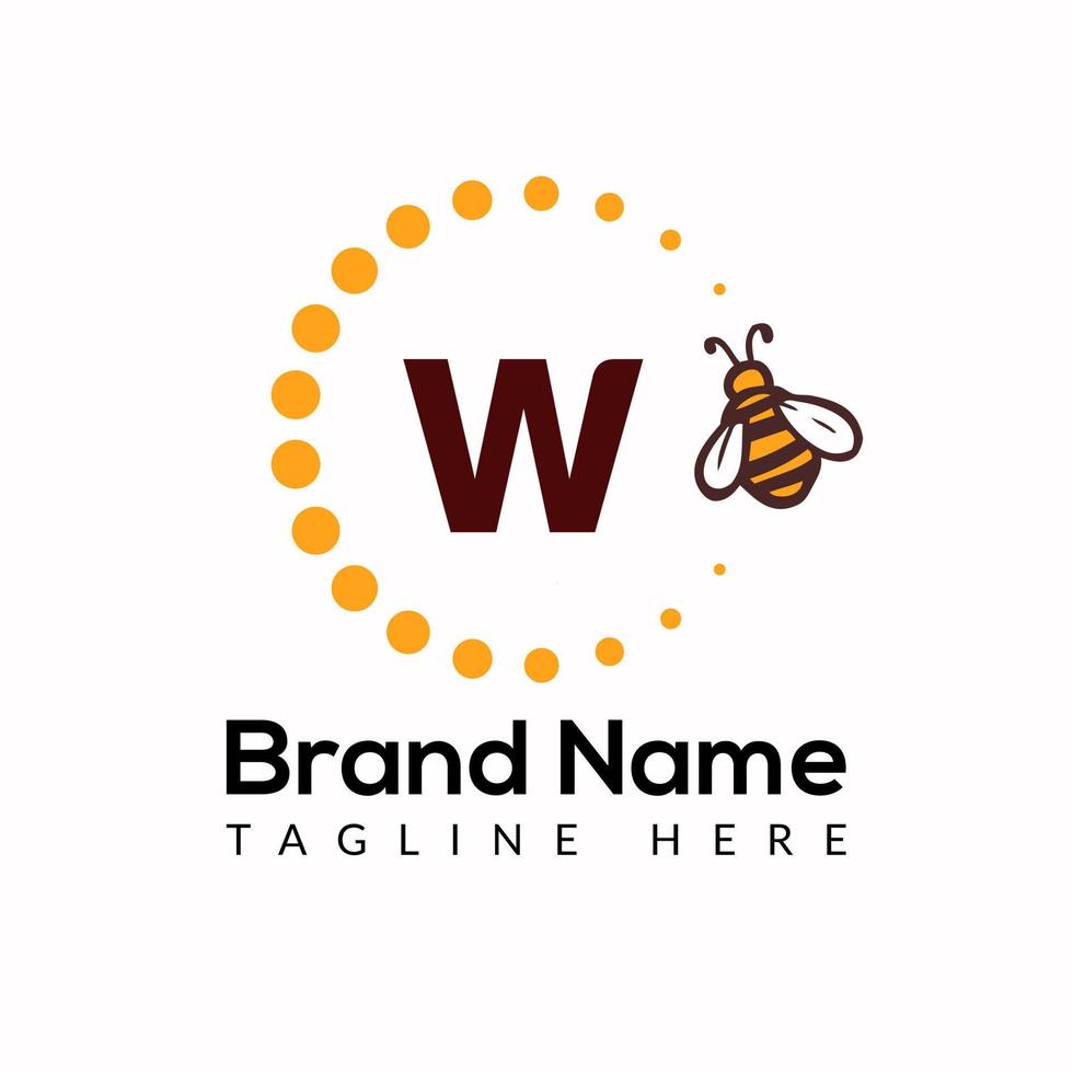 Bee Template On W Letter. Bee and Honey Logo Design Concept vector