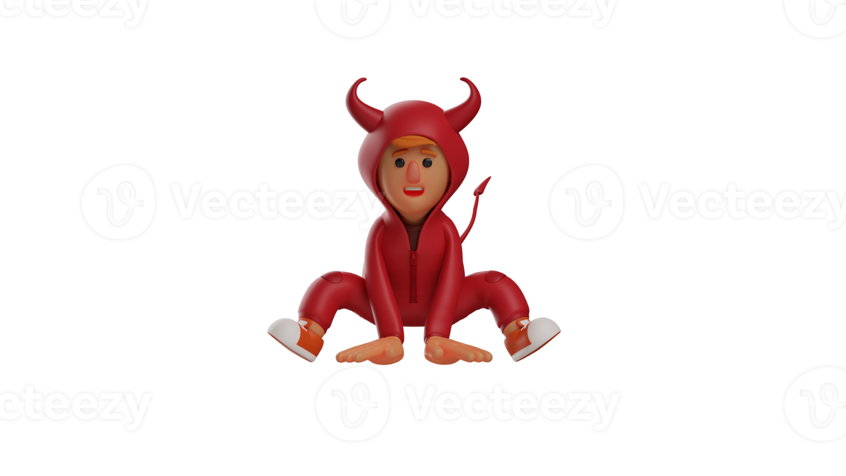 3D illustration. Cute Devil 3D Cartoon Character. A little red devil with a strange position. Handsome red devil showing cute expressions. 3d cartoon character png