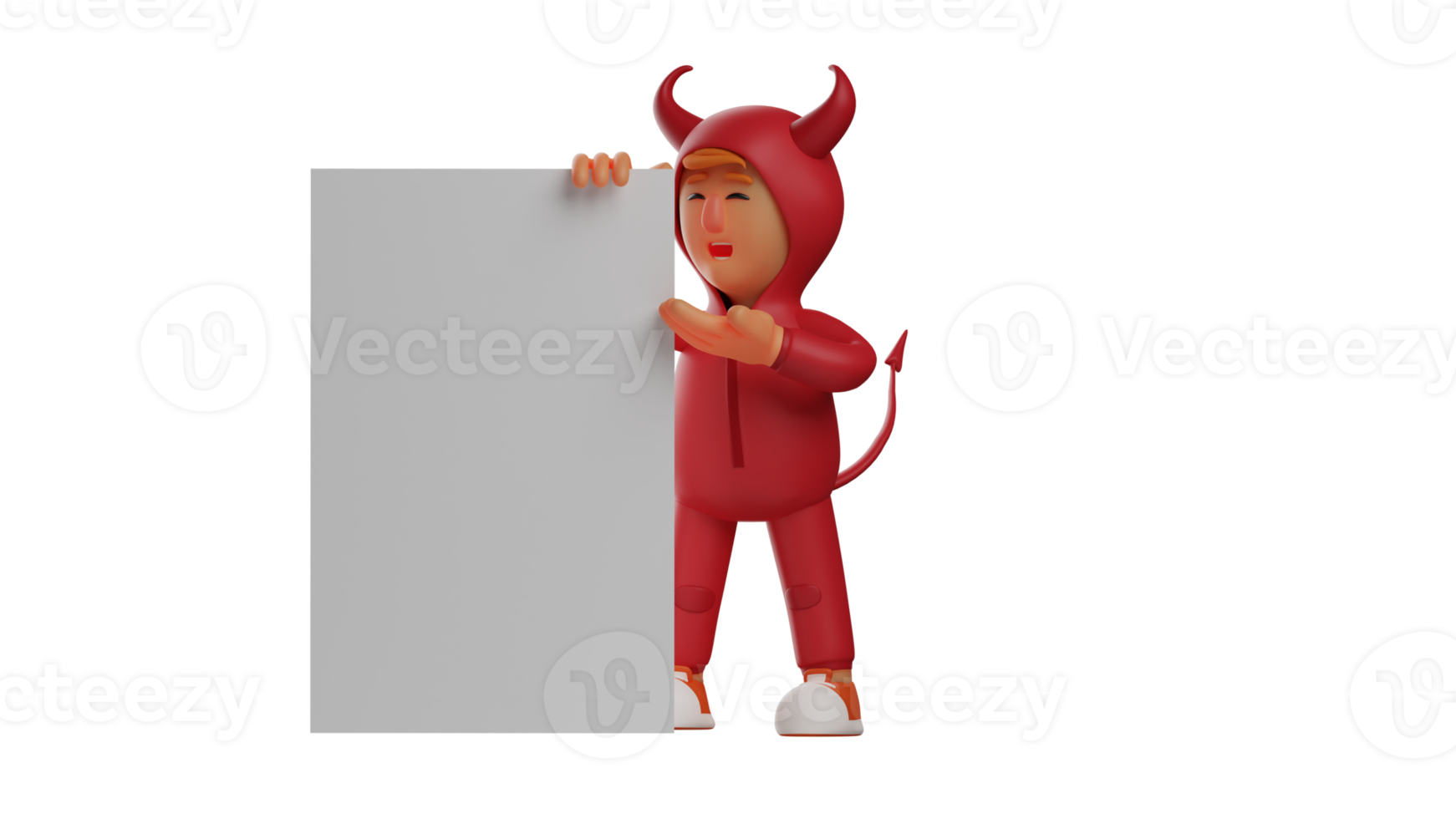 3D illustration. Smart Red Devil 3D Cartoon Character. The red devil stood while carrying a large white paper. The red devil pointed at the paper he was carrying. 3d cartoon character png