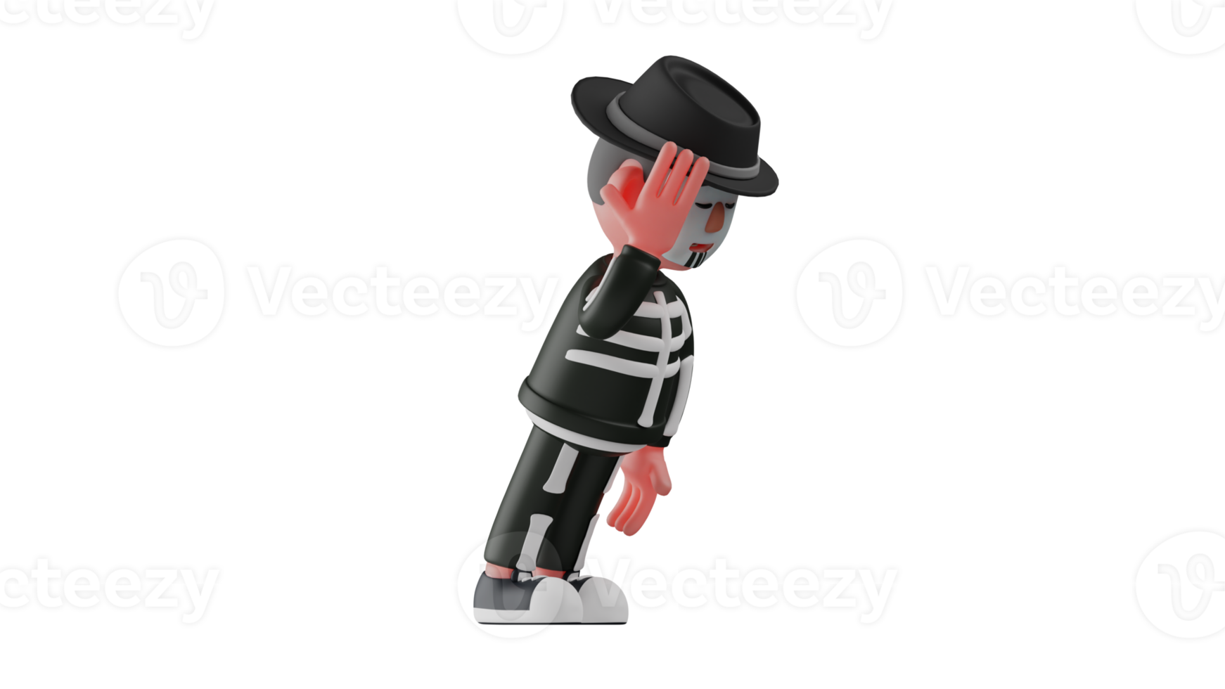 3D Illustration. Talented Skeleton 3D Cartoon Character. Skeleton danced with a pose standing tilted while respectful. Skeleton has great talent in the field of dancing. 3D cartoon character png