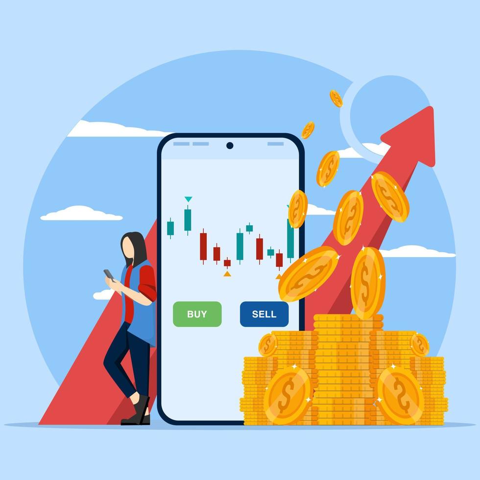 Technical analysis candlestick chart. Global stock market indices, trading exchanges. people who trade stocks buy and sell stocks with a mobile app. Forex trading strategy. Investing in Stocks vector