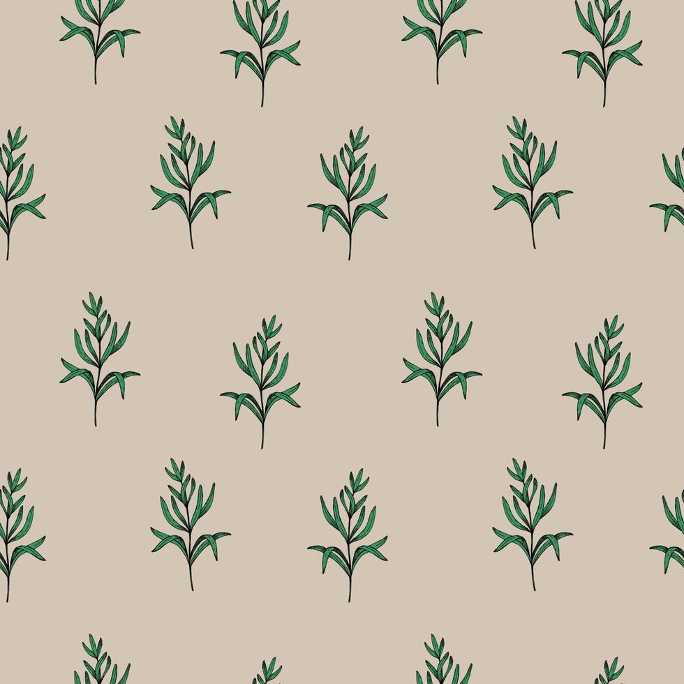 Seamless repeating pattern with rosemary plant floral motif. Cute ornament with rosemary. Template for textile, wrapping paper and packaging design. Vector