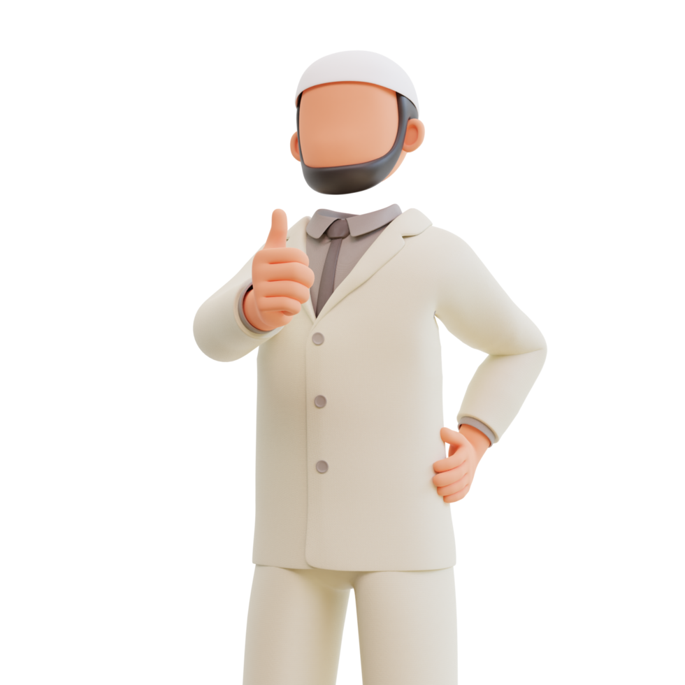 Islamic businessman showing thumbs up 3d cartoon Illustration png