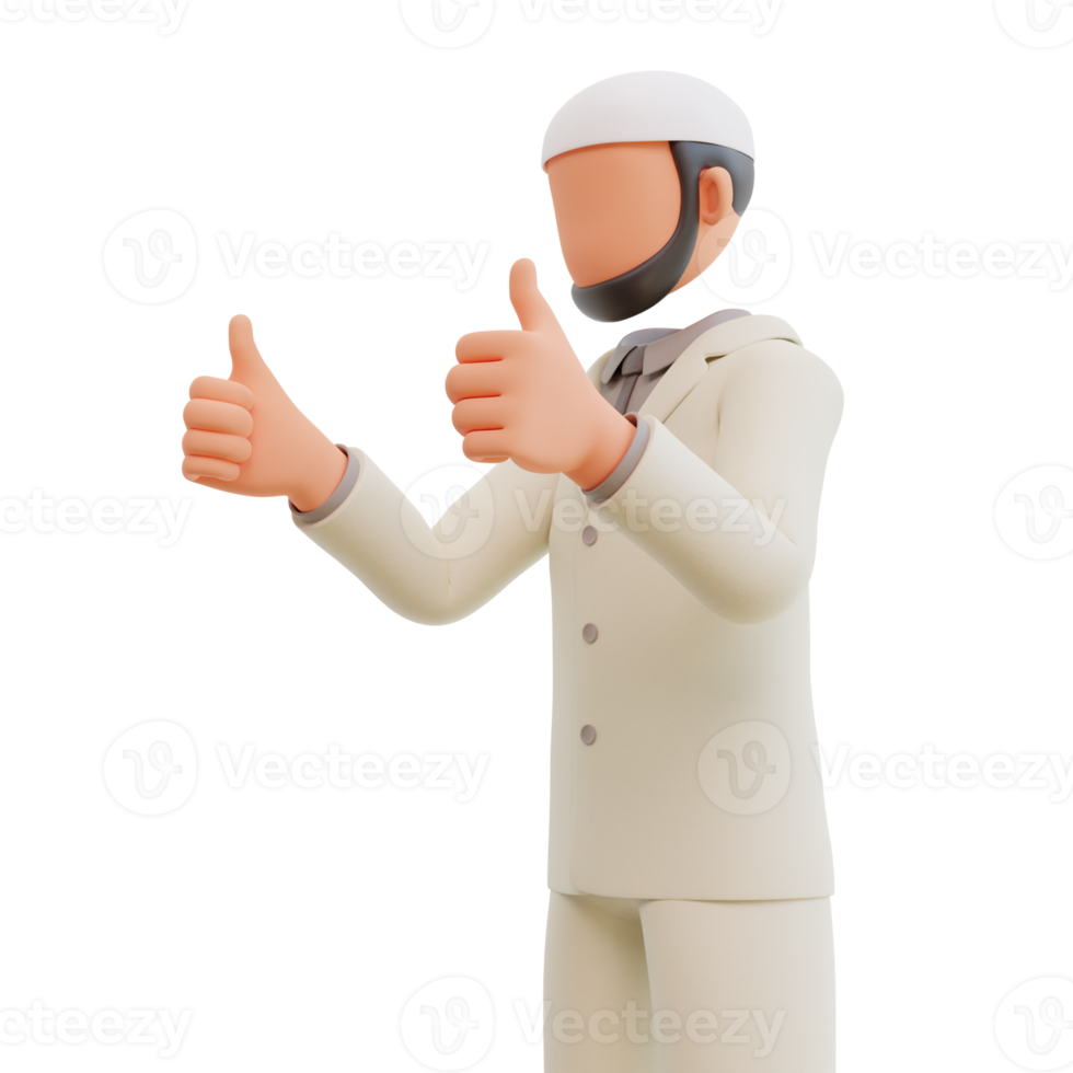 Islamic businessman showing thumbs up 3d cartoon Illustration png