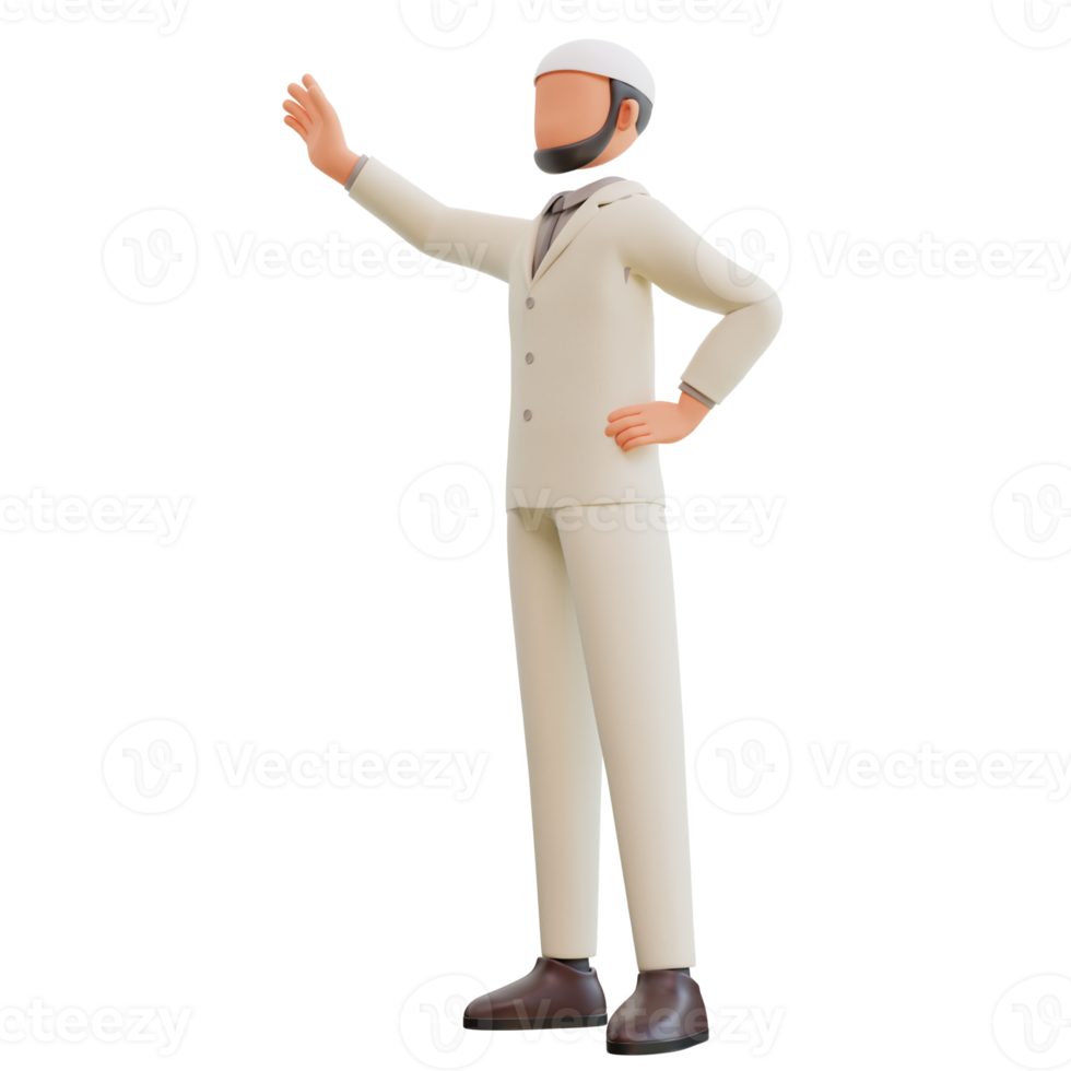 Islamic businessman waving 3d cartoon Illustration png