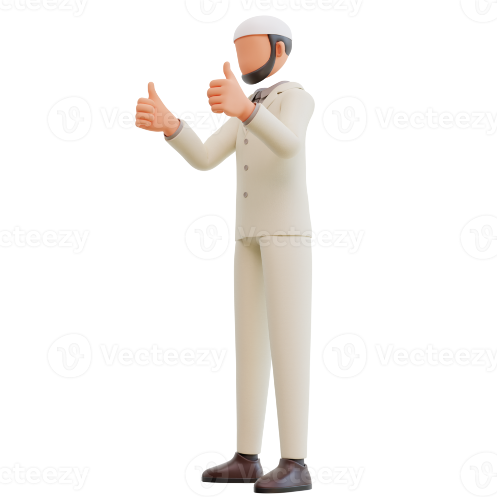 Islamic businessman showing thumbs up 3d cartoon Illustration png