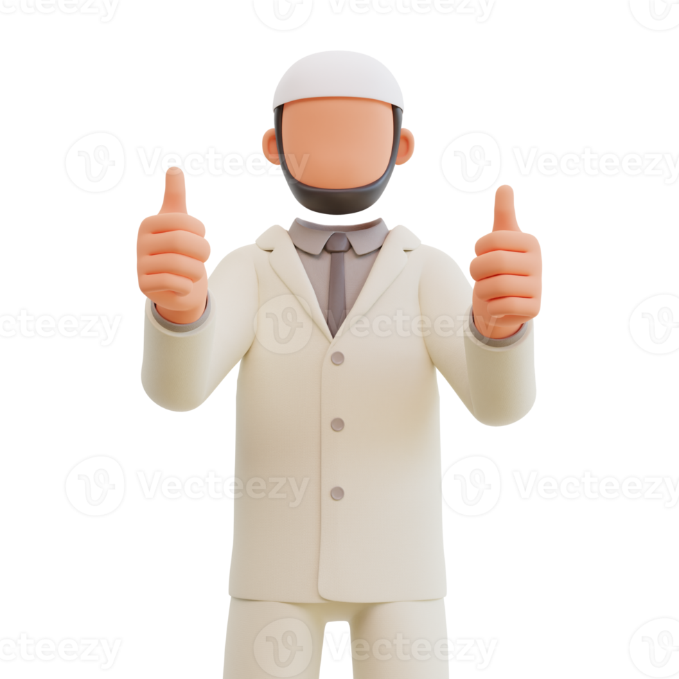 Islamic businessman showing thumbs up 3d cartoon Illustration png