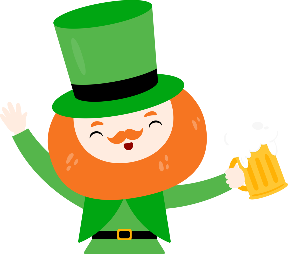 St.Patrick cartoon character with beer illustration png