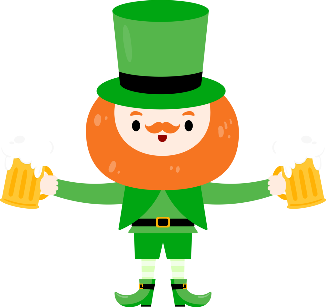 St.Patrick cartoon character with beer illustration png