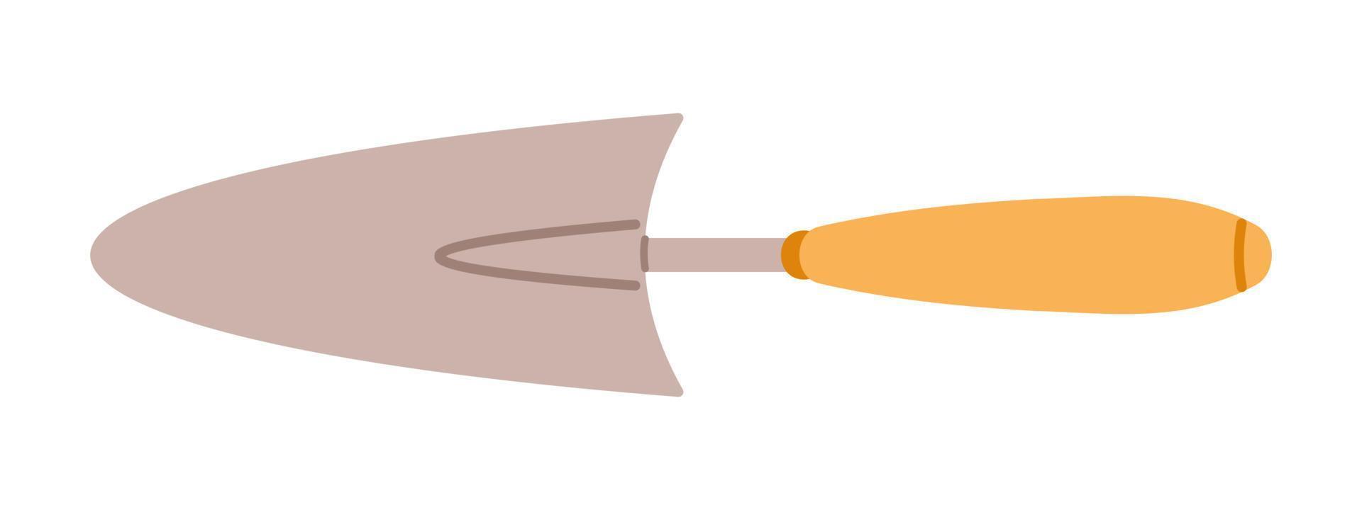 Vector trowel or spade in flat design. Illustration of small shovel with yellow handle. Gardening digging tool. Planting and agriculture. Little shovel for horticulture.