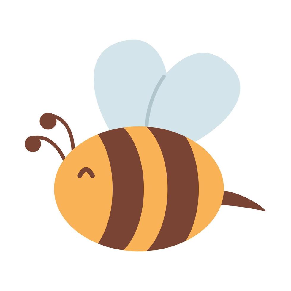 Vector illustration of cute bee. Honey bee in flat design. Spring striped insect. Bumblebee.