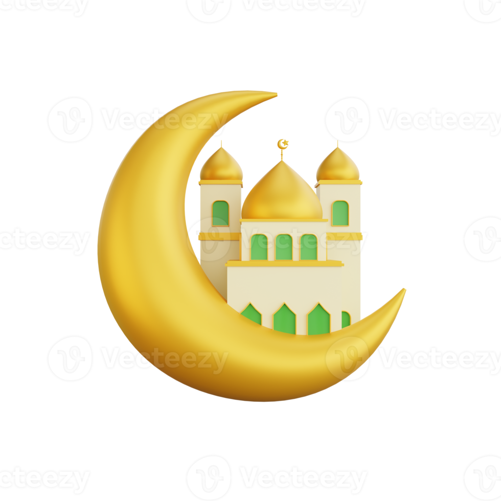 3d representación de Luna y mezquita Ramadán icono png