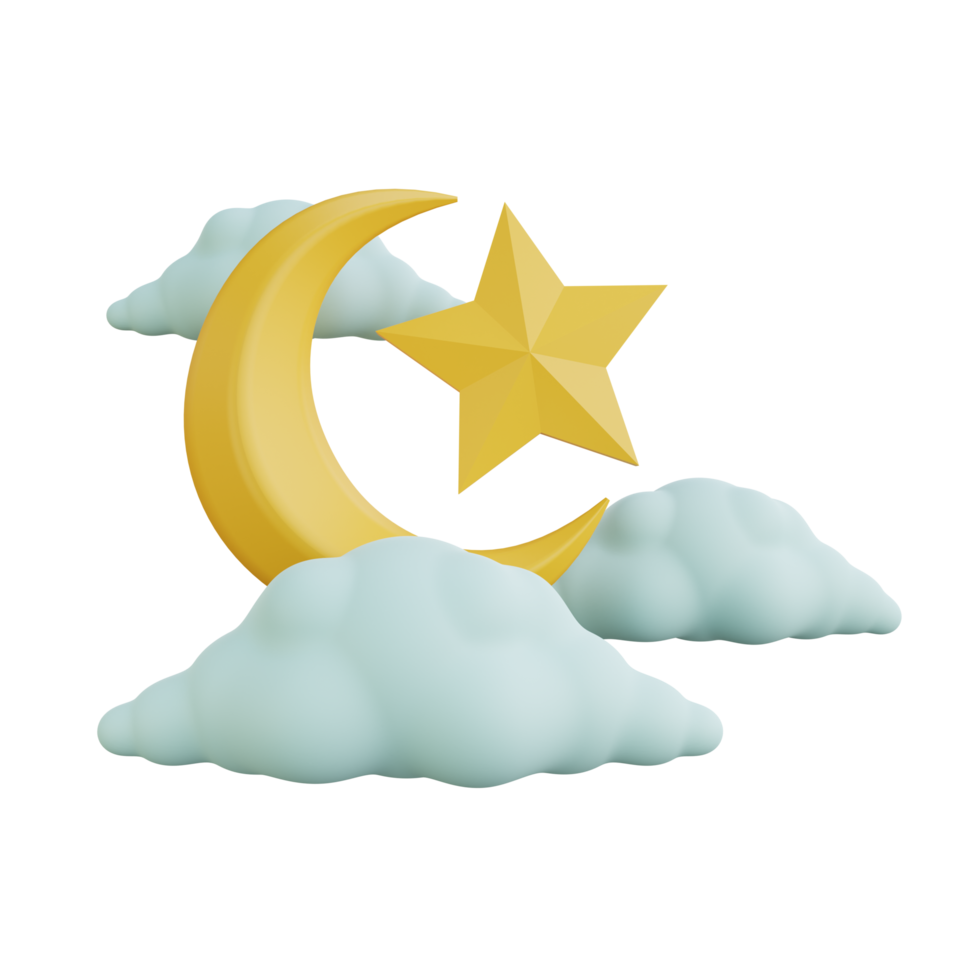 3d rendering moon and star ramadan icon png