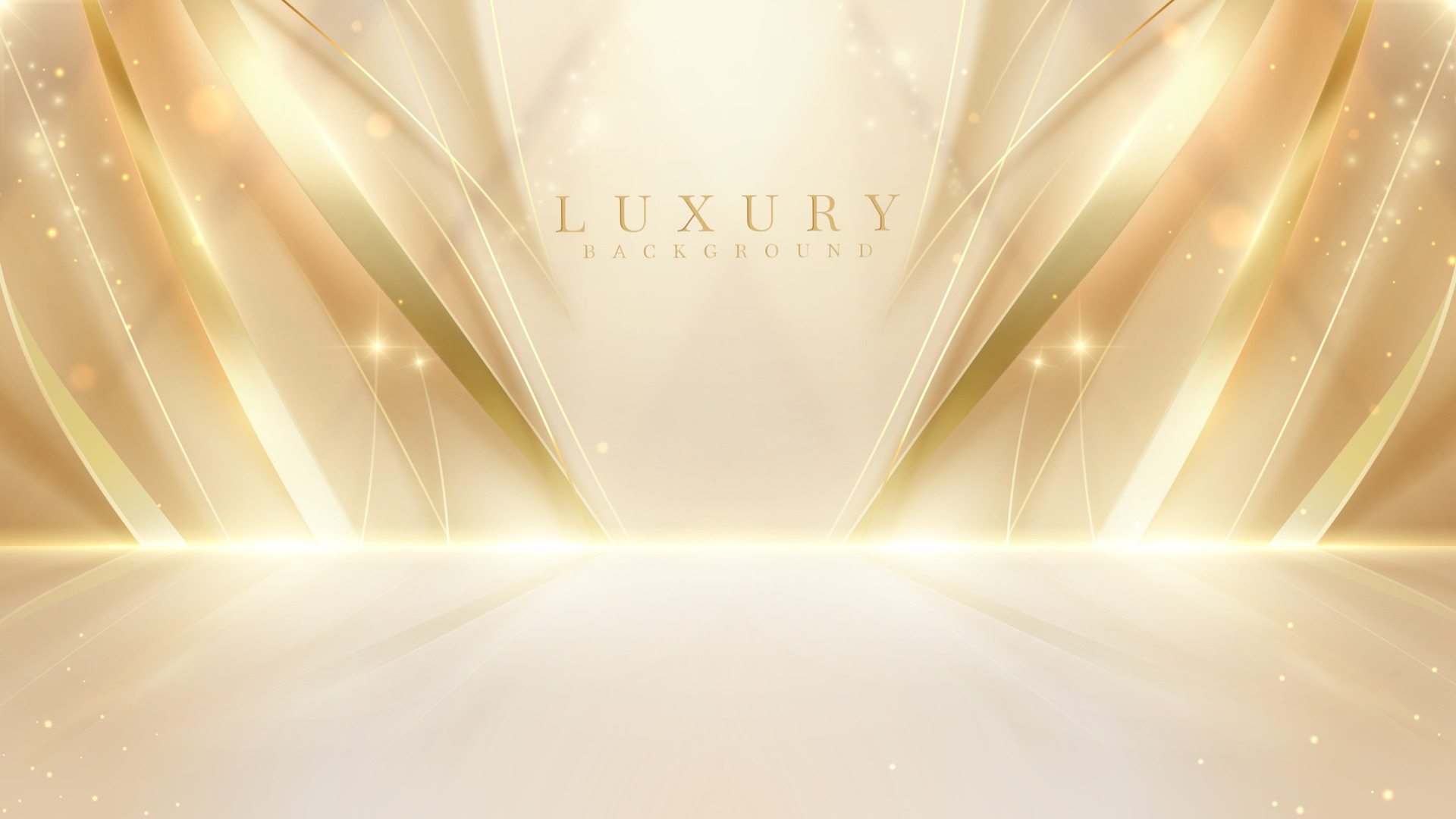 Luxury cream color background with golden curve line elements and gold