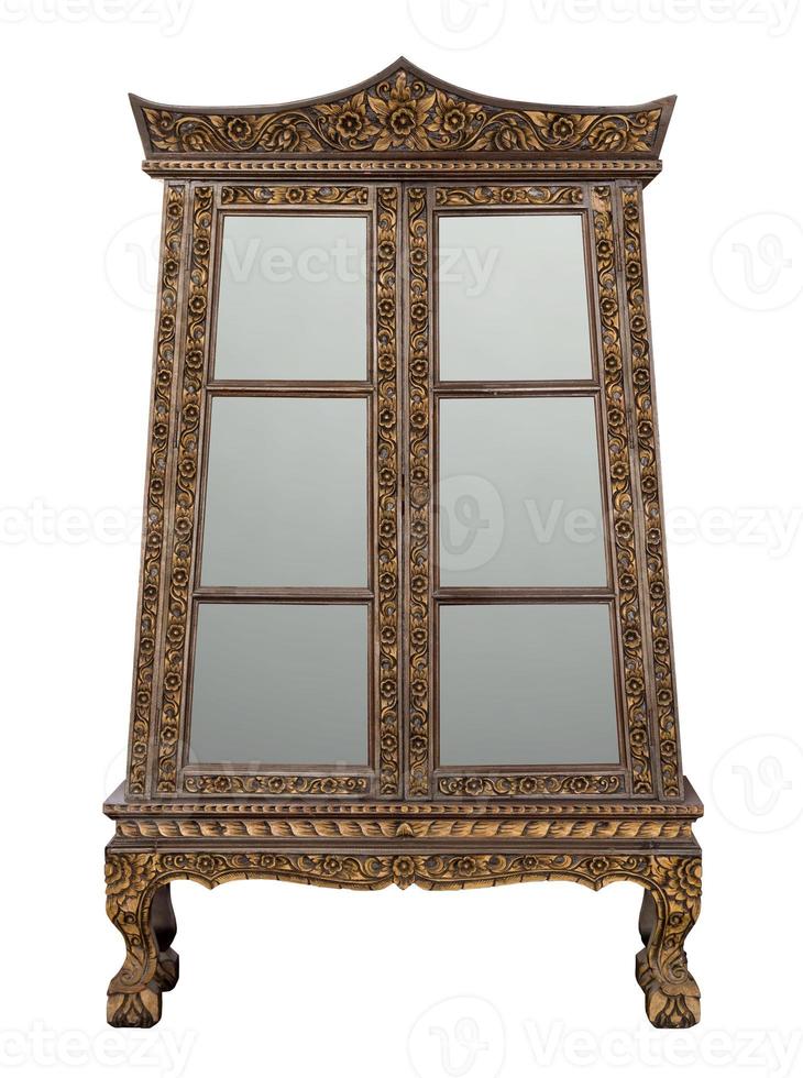 antique wooden cabinet with glass doors isolated on white with clipping path photo