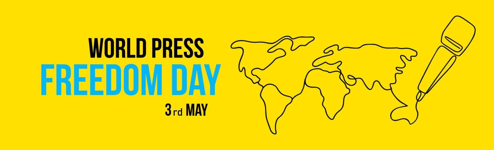 Illustration of microphone and world map for World Press Freedom Day in line art style on yellow background vector