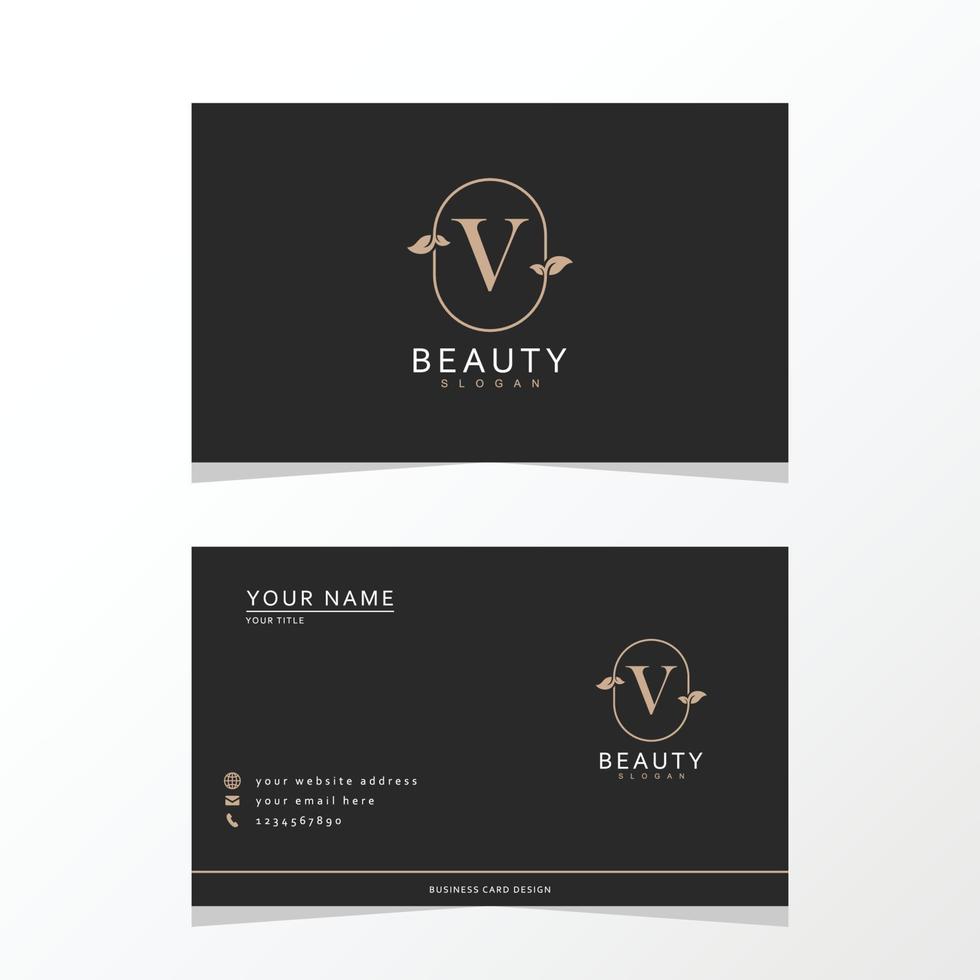 Luxurious and elegant minimalist V  logo design with business card. initial logo for signature, wedding, fashion, floral and botanical logo. vector