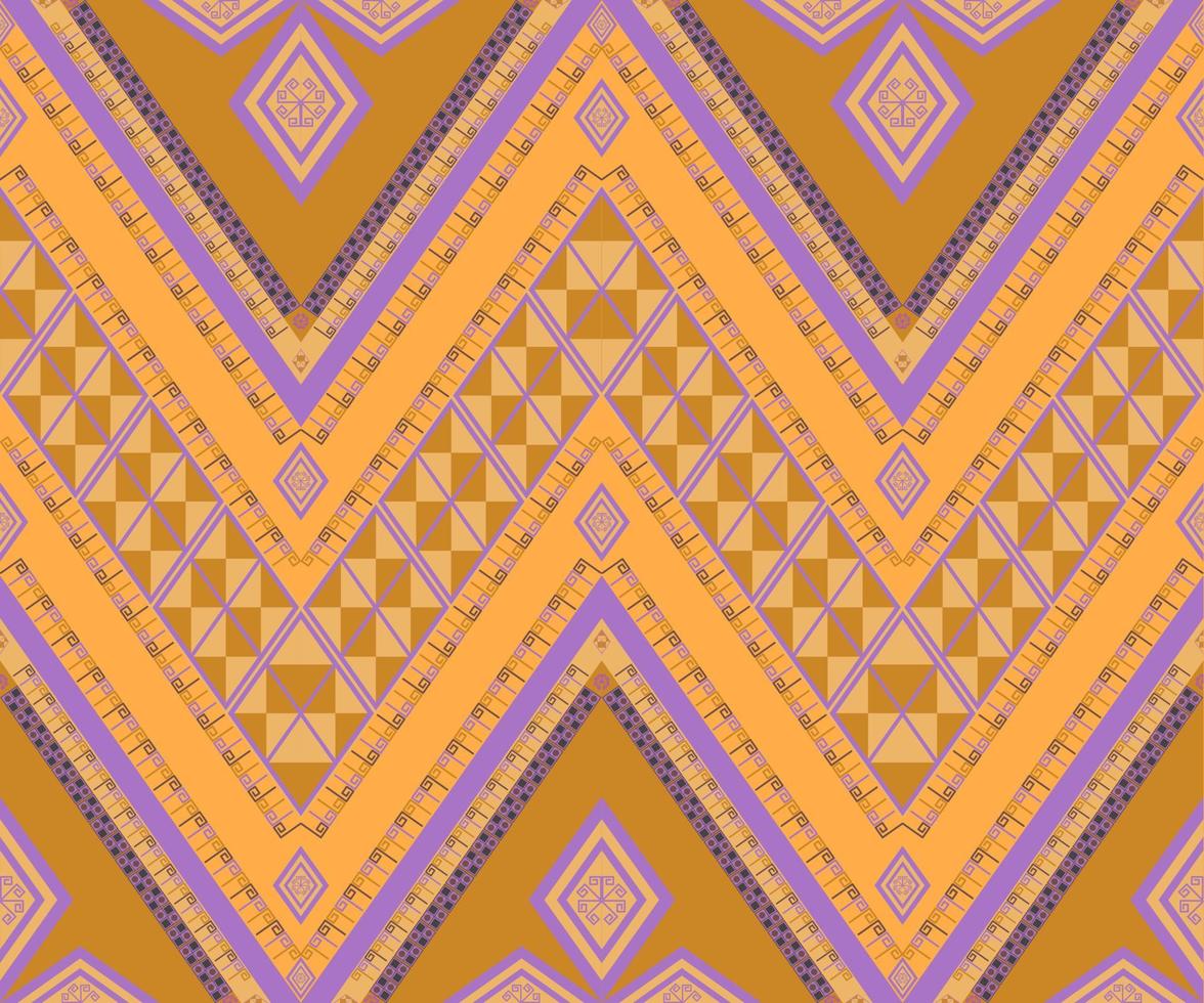 Ethnic folk geometric seamless pattern in brown, purple and yellow tone in vector illustration design for fabric, mat, carpet, scarf, wrapping paper, tile and more