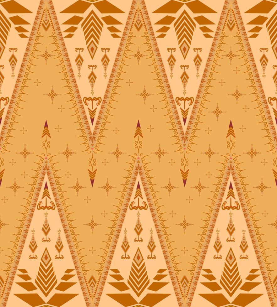 Ethnic folk geometric seamless pattern in brown and yellow tone in vector illustration design for fabric, mat, carpet, scarf, wrapping paper, tile and more