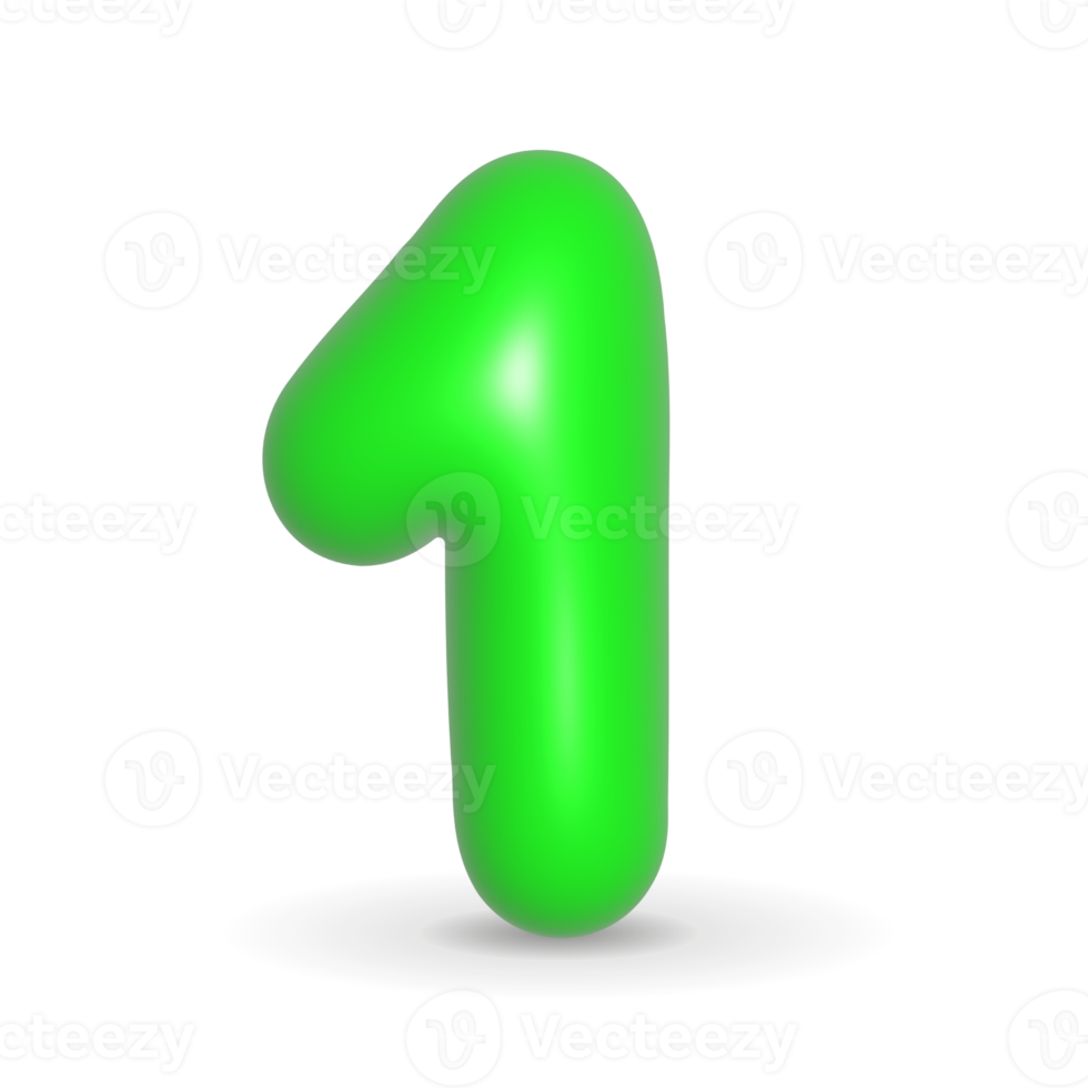 Number One Green Balloon 3d illustration. Realistic design element for events. png
