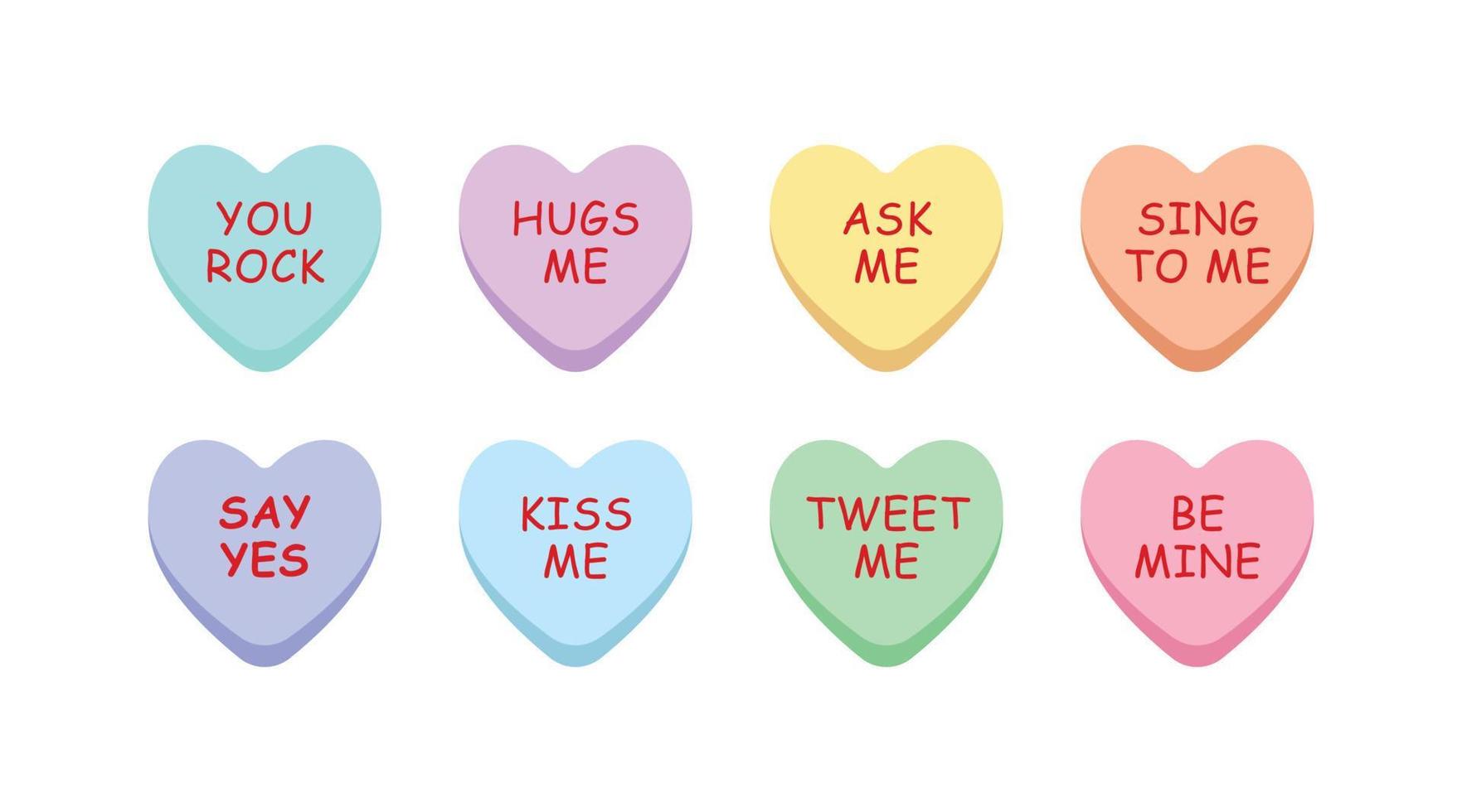 Set of sweet heart candy isolated on white background. Sweetheart candies for valentines day vector